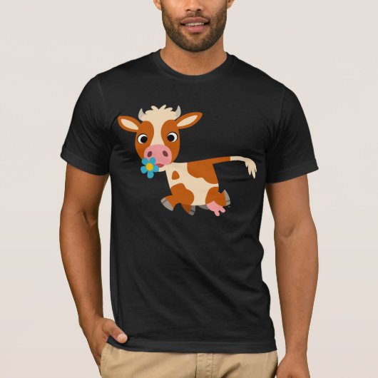 Cute Cartoon Trotting Cow T-Shirt (Voorkant)