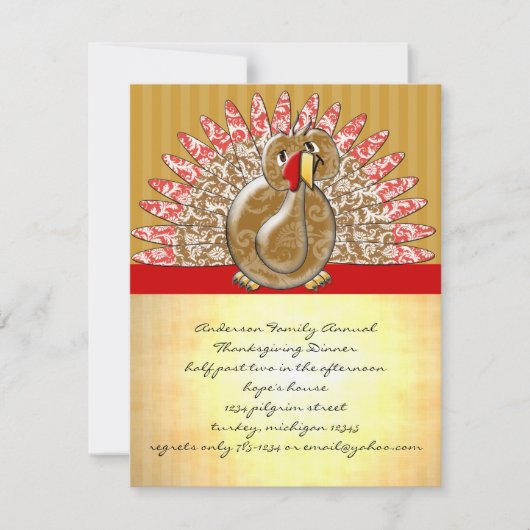 Cute Cartoon Turkey Damask Pattern Kaart (Voorkant)