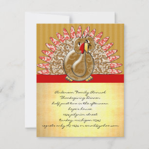 Cute Cartoon Turkey Damask Pattern Kaart
