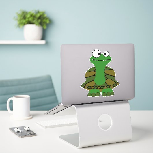 Cute Cartoon Turtle Sticker (Laptop op bureau)