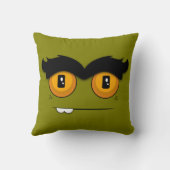 Cute Cartoon Unibrow Monster Face in Olive Green Kussen (Achterkant)