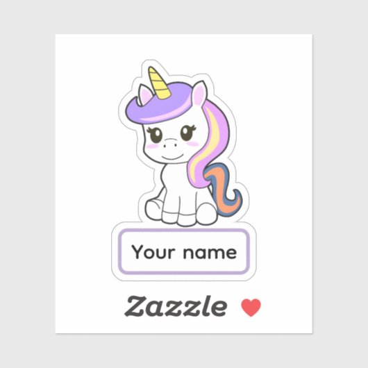 Cute cartoon Unicorn Childrens Name Vinyl Sticker (Feuille)