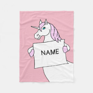 Cute Cartoon Unicorn met Sign. Fleece Deken