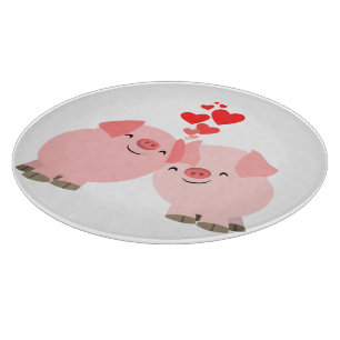 Cute Cartoon Varkens in Love Snijplank