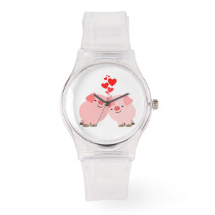 Cute Cartoon Varkens in Love Watch Horloge