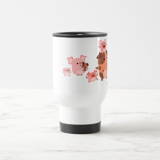 Cute Cartoon Varkensprietfamilie Commuter Mok (Center)