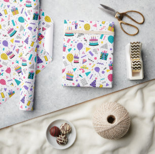 Cute Cartoon Verjaardagstaart en Ballon Cadeaupapier