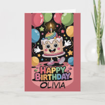 Cute Cartoon Verjaardagstaart met Regenboog Ballon
