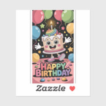 Cute Cartoon Verjaardagstaart met Regenboog Ballon