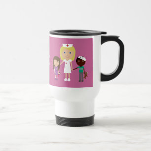 Cute Cartoon verpleegster en Kinder Roze Reisbeker