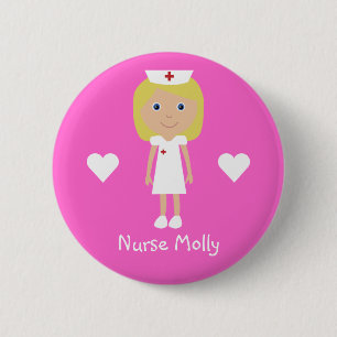 Cute Cartoon verpleegster & hart Aangepast roze Ronde Button 5,7 Cm