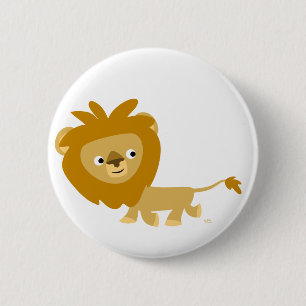 Cute Cartoon Walking Lion Button Badge