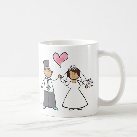 Cute Cartoon Wedding Couple Bride Groom Love Heart Koffiemok (Rechts)