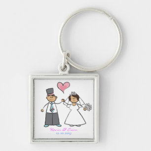 Cute Cartoon Wedding Couple Bride Groom Love Heart Sleutelhanger