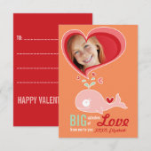 Cute Cartoon Whale Classroom Valentine Carte photo (Devant / Derrière)