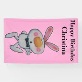 Cute Cartoon White Bunny duikt Roze op Spandoek (Horizontaal)