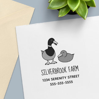 Cute Cartoon Wilde Eenden Paar Boerderij Adres Zelfinktende Stempel