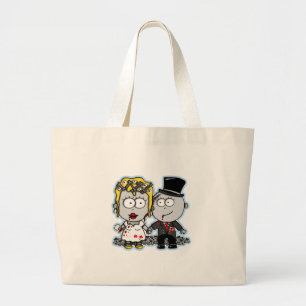 Cute cartoon Zombie bride and groom huwelijkscadea Grote Tote Bag