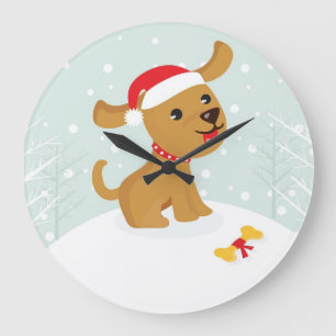 Cute Cartoone-kerstpuppy Grote Klok