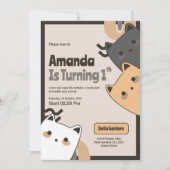 Cute Cat 1er Anniversaire Invitation (Devant)