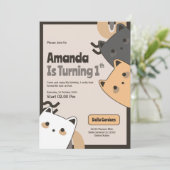Cute Cat 1er Anniversaire Invitation (Debout devant)