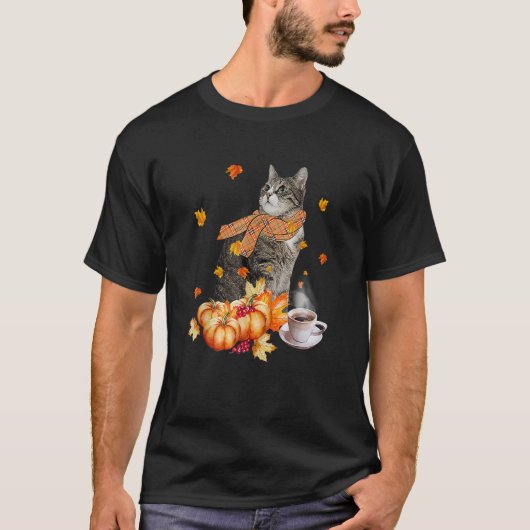 Cute Cat Amp Pumpkin Spice  Cat  Fall Thanksgiving T-shirt (Voorkant)
