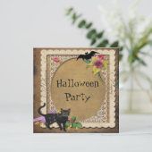 Cute Cat and Bat  Halloween Party Kaart (Staand voorkant)