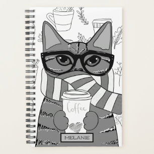 Cute Cat and Coffee Lover Personalized Planner