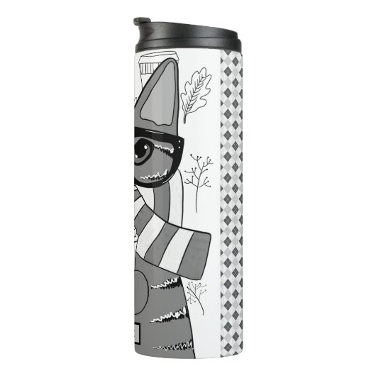 Cute Cat and Coffee Lover Personalized Thermosbeker (Geroteerd rechts)