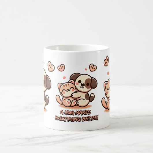 Cute Cat and Dog Hug - Adorable Friendship Mug (Centre)