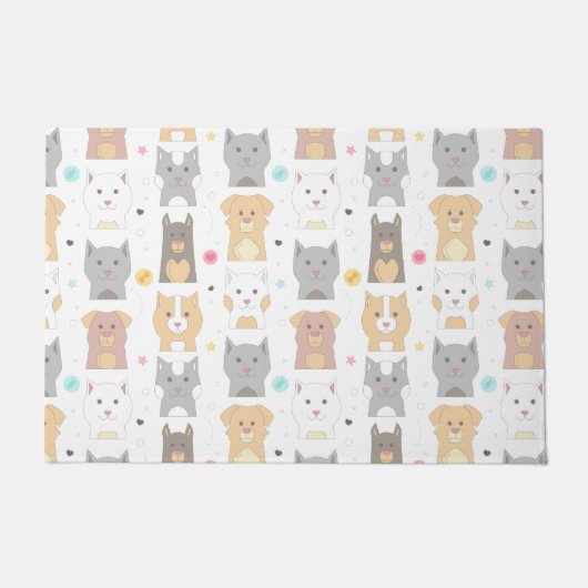 Cute Cat and Dog Pattern Deurmat (Voorkant)