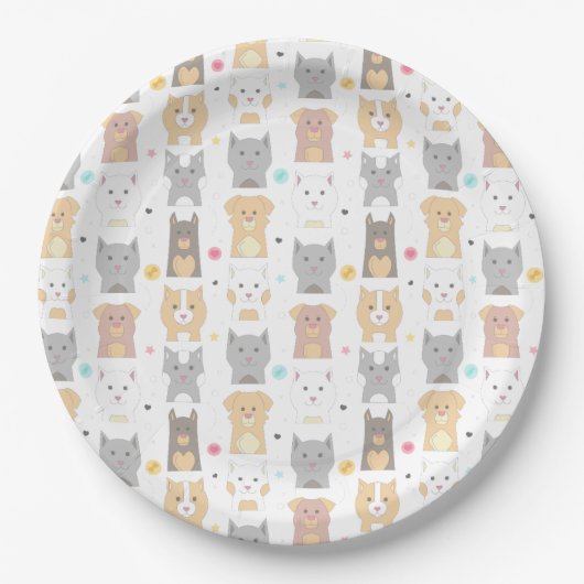 Cute Cat and Dog Pattern Papieren Bordje (Voorkant)
