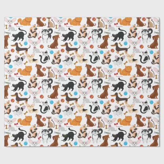 Cute Cat and Dog Wrapping Paper Cadeaupapier (Vlak)