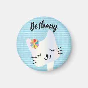 Cute Cat and Flowers Dotty Personalized Magneet