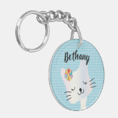 Cute Cat and Flowers Dotty Personalized Sleutelhanger (Voorkant Links)