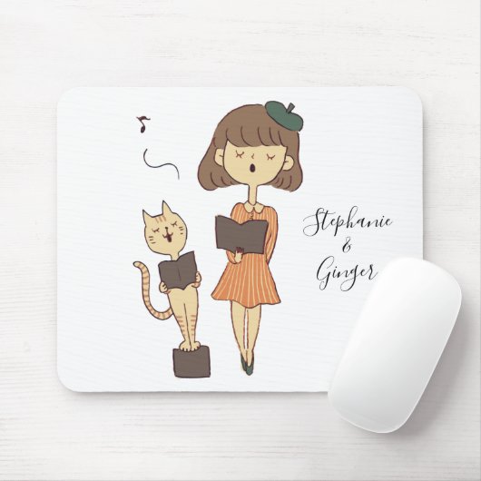 Cute Cat and Girl Singing Personalized Muismat (Met muis)
