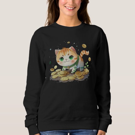 Cute Cat and Gold Coins St Patrick s Day Cat   2 Trui (Voorkant)