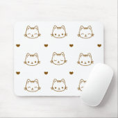 Cute Cat and Heart Pattern Brown on White Muismat (Met muis)