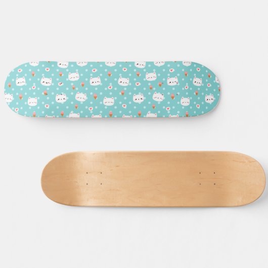 Cute Cat and Ice Cream Pattern Skateboard (Horizontaal)
