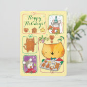 Cute Cat and Mice Kerstcard Feestdagenkaart (Staand voorkant)