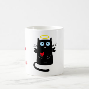 Cute Cat Angel met Heart Persoonlijke naam Koffiemok