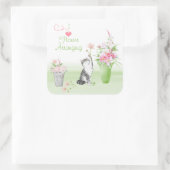 Cute Cat Arrange Flowers Vierkante Sticker (Tas)