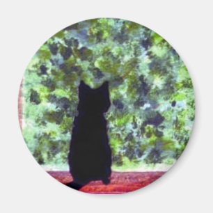 Cute Cat Art Black Cat op het venster Schilderen Magneet