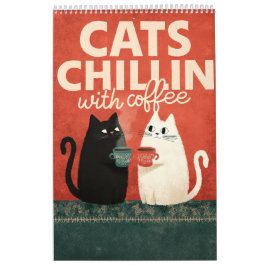 Cute Cat Art | Cats Chillin with Coffee 2026 Wall Kalender