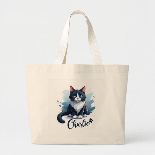Cute Cat Artwork Large Tote – Gift for Cat Lovers (Voorkant)
