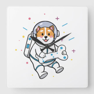Cute Cat Astronaut in Space Wall Clock Vierkante Klok