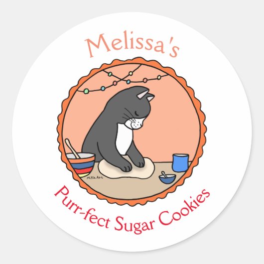 Cute Cat Baking Custom Cookie Muffins Ronde Sticker (Voorkant)