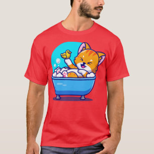Cute Cat Bath in Bath Tub with Duck Toys Carto T-shirt