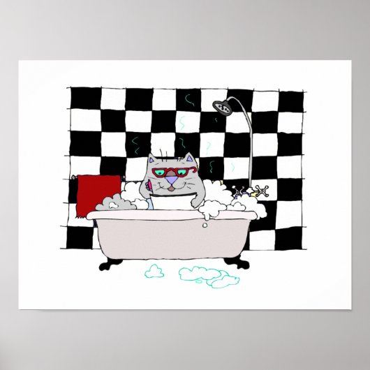 Cute Cat Bathroom Art Print (Voorkant)