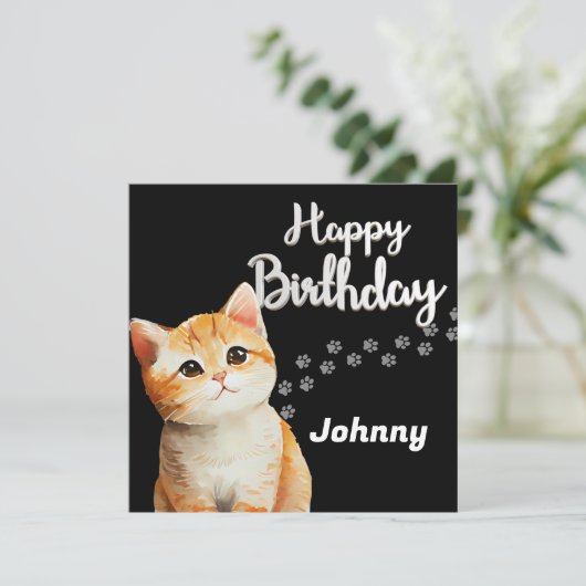 Cute Cat Birthday Card Feestdagenkaart (Staand voorkant)